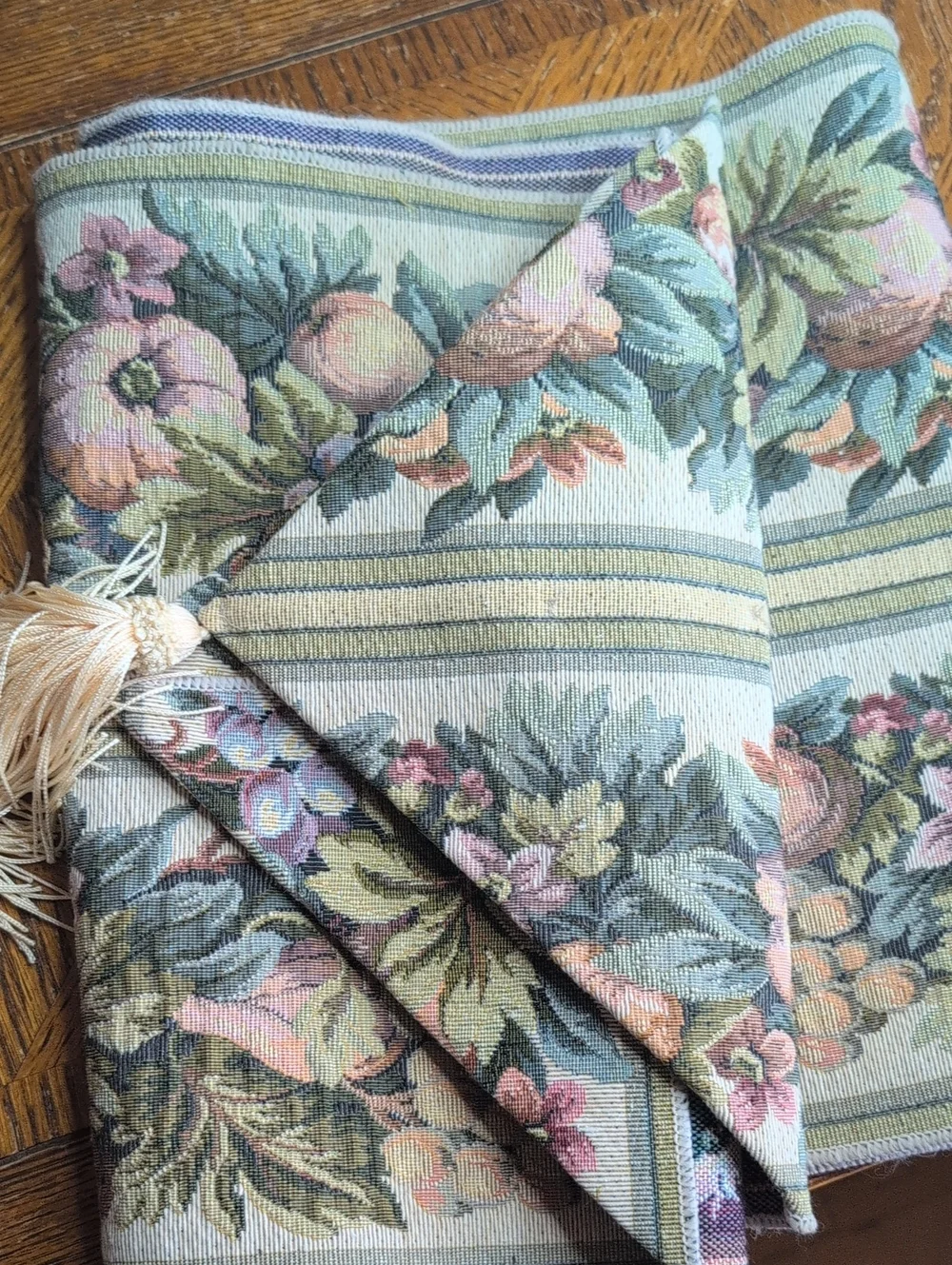 Floral Fruit Tapestry Runner in Pastel Greens and Pinks